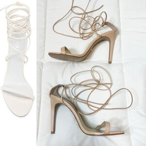 Raye Ankle Wrap Nude Tan Heels